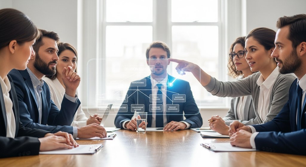 Ein Team von Managern wählt eine Strategie zur Risikobewältigung aus.
