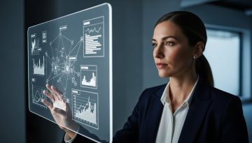 Eine Managerin analysiert Risikodaten als Symbol für strategisches Risikomanagement im Unternehmen.