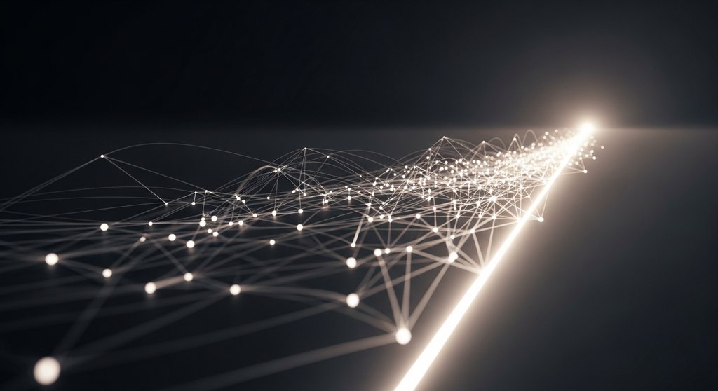 Abstrakte Darstellung von Daten, die sich zu einer klaren Erkenntnis bündeln, als Metapher für Business Intelligence.