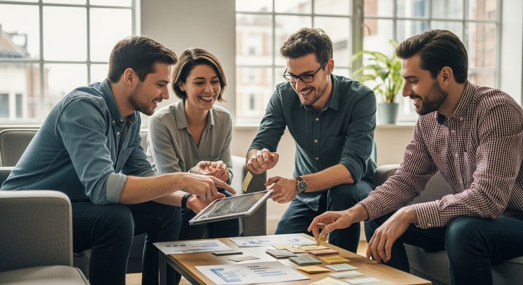 Ein diverses Team bei der Besprechung im agilen Projektmanagement.