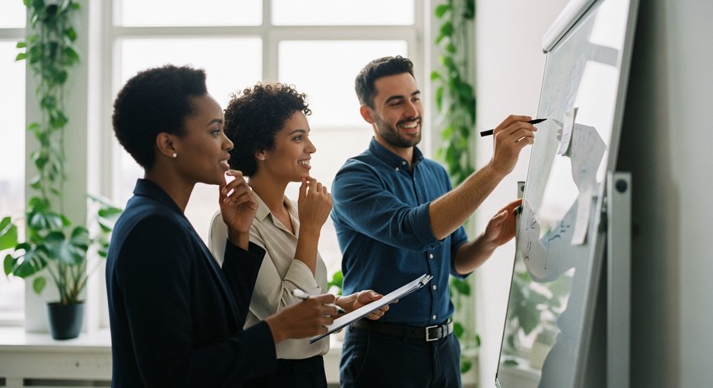 Ein engagiertes Team entwickelt bei einem Meeting gemeinsam Employer Branding Maßnahmen.