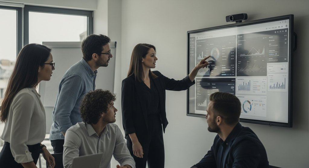 Ein engagiertes Team trifft datengestützte Entscheidungen mithilfe eines BI-Dashboards.