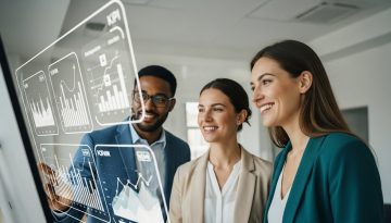 Ein HR-Team analysiert erfolgreich Employer Branding KPIs auf einem digitalen Dashboard.