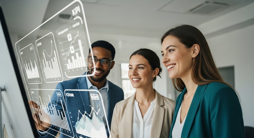 Ein HR-Team analysiert erfolgreich Employer Branding KPIs auf einem digitalen Dashboard.