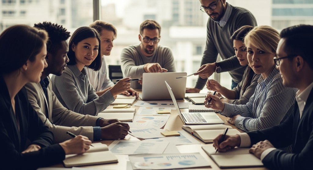 Ein Krisenstab bei der strategischen Planung von Notfallmaßnahmen.