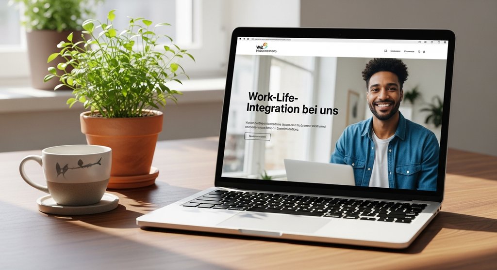 Ein Laptop-Bildschirm zeigt eine ansprechende Karriereseite als Employer Branding Beispiel.