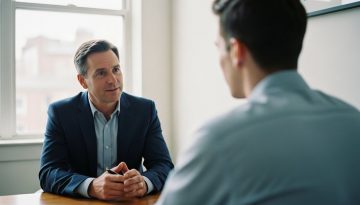 Ein Manager hört einem Mitarbeiter aufmerksam zu als Zeichen der Wertschätzung, um die Mitarbeiterfluktuation zu senken.