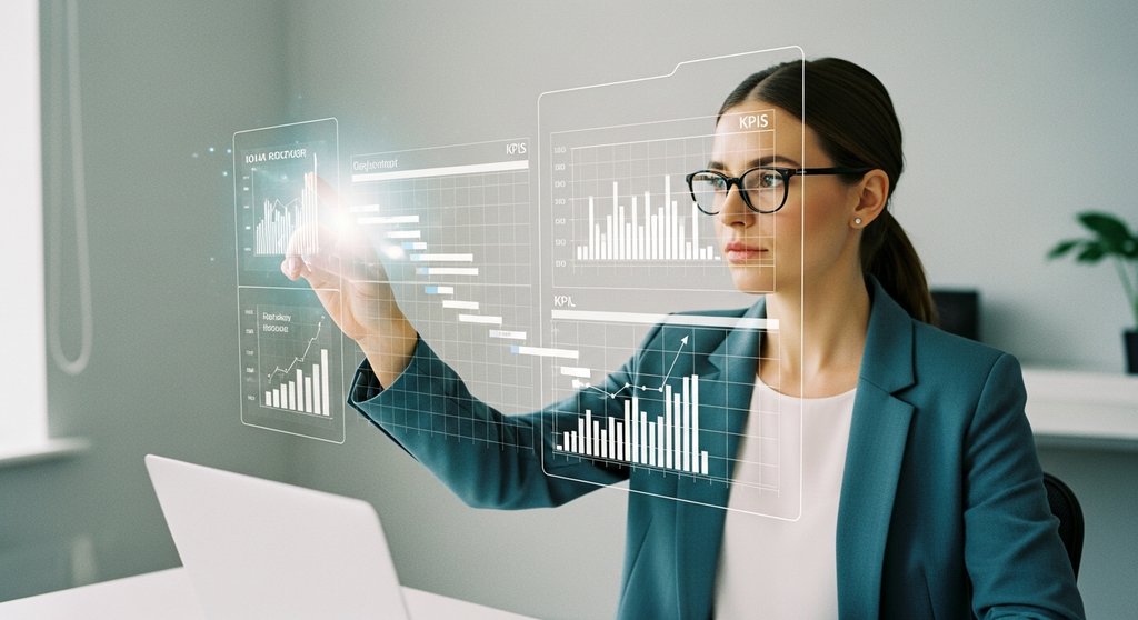 Ein Projektmanager nutzt Projektcontrolling-Methoden auf einem digitalen Interface.
