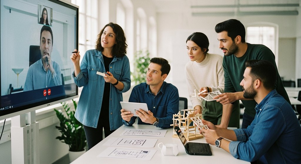 Ein Team arbeitet in einem modernen Digital Workplace kollaborativ an einem Projekt.