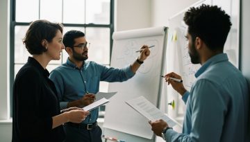 Ein Team entwickelt in einem Workshop eine Employer Branding Strategie am Whiteboard.
