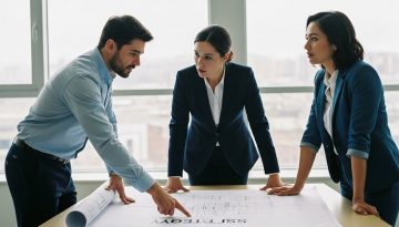 Ein Team von Experten plant eine erfolgreiche BI Implementierung an einem Besprechungstisch.