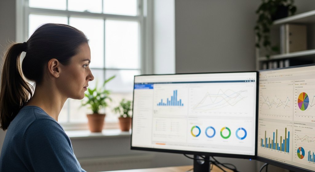 Eine Business Intelligence Analystin bei der detaillierten Anforderungsanalyse für ein BI-Projekt.
