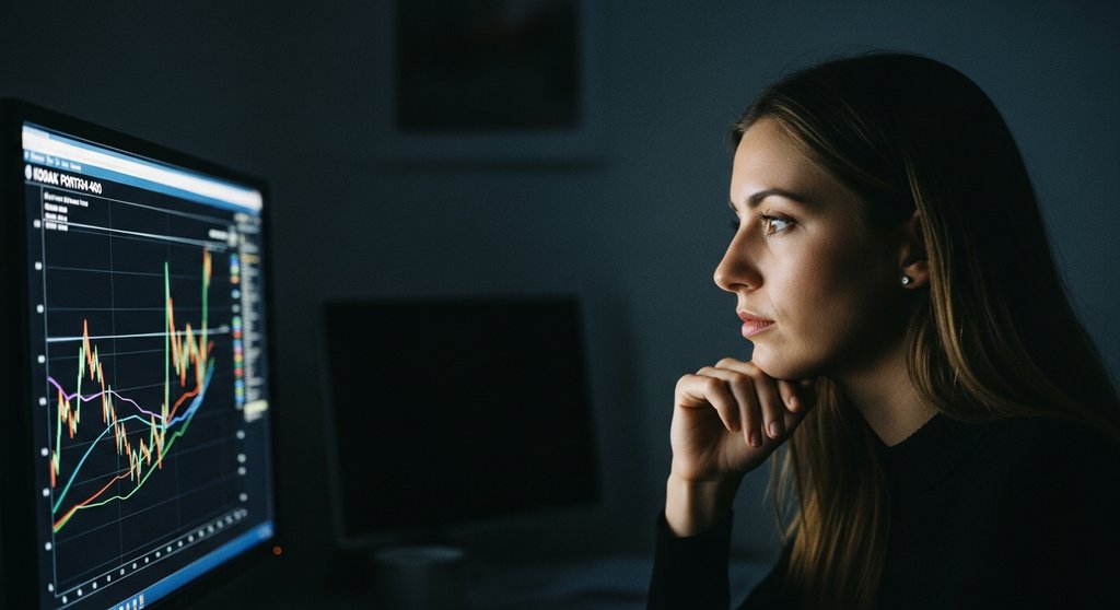 Eine Business Intelligence Analystin interpretiert konzentriert komplexe Unternehmensdaten.