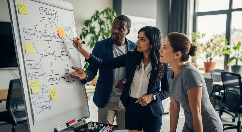 Eine Gruppe von Führungskräften in einem Workshop zur Senkung der Mitarbeiterfluktuation.