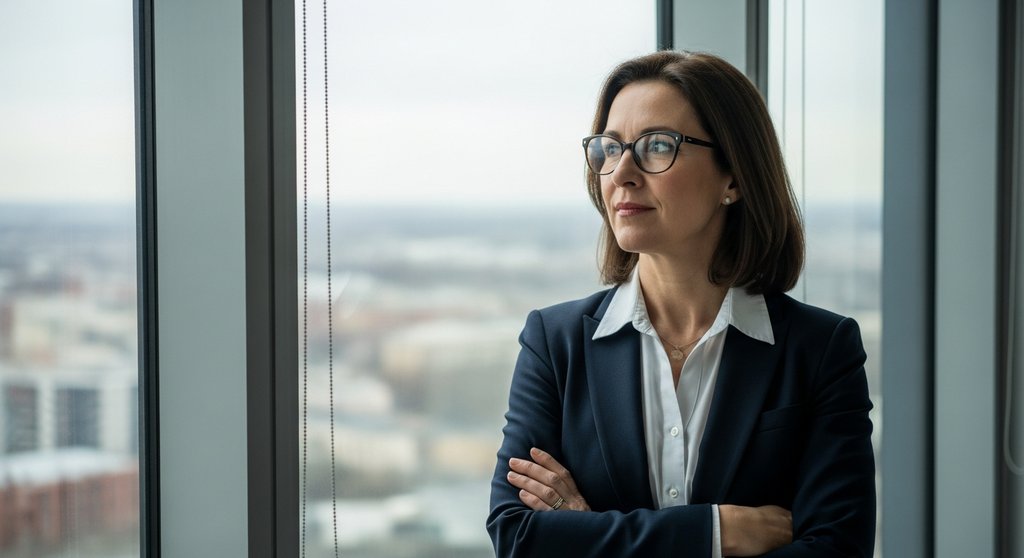 Eine Managerin entwickelt eine Vision für die digitale Zukunft ihres Unternehmens.