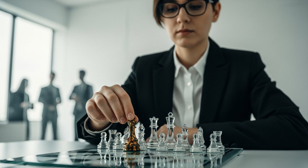 Eine Person plant mit einer Schachfigur ihre Employer Branding Strategie, um Talente zu gewinnen.