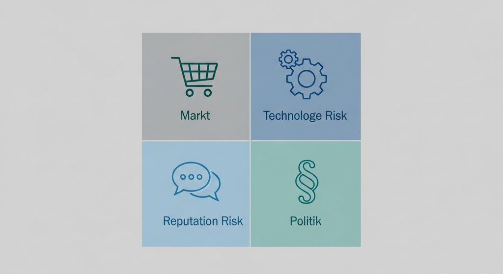 Infografik der vier Hauptkategorien strategischer Risiken: Markt, Technologie, Reputation und Politik.