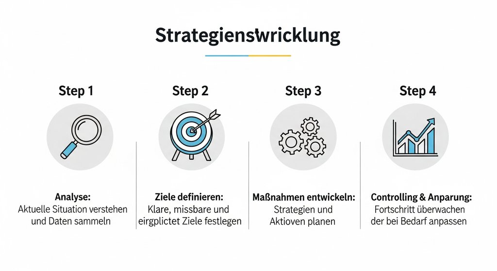 Infografik, die die vier Schritte zur Entwicklung einer digitalen Transformationsstrategie zeigt.