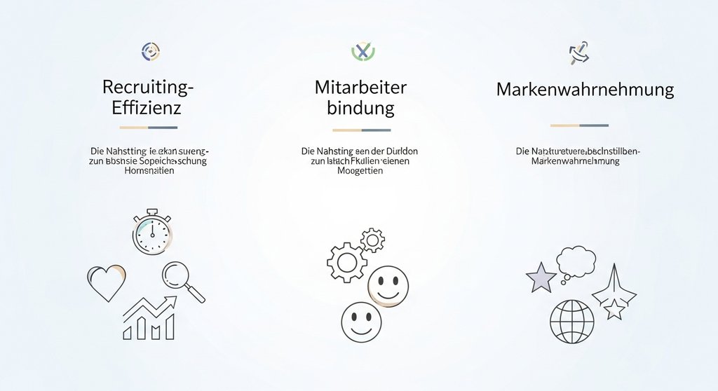 Infografik zu den drei Säulen der Employer Branding KPIs: Recruiting-Effizienz, Mitarbeiterbindung und Markenwahrnehmung.